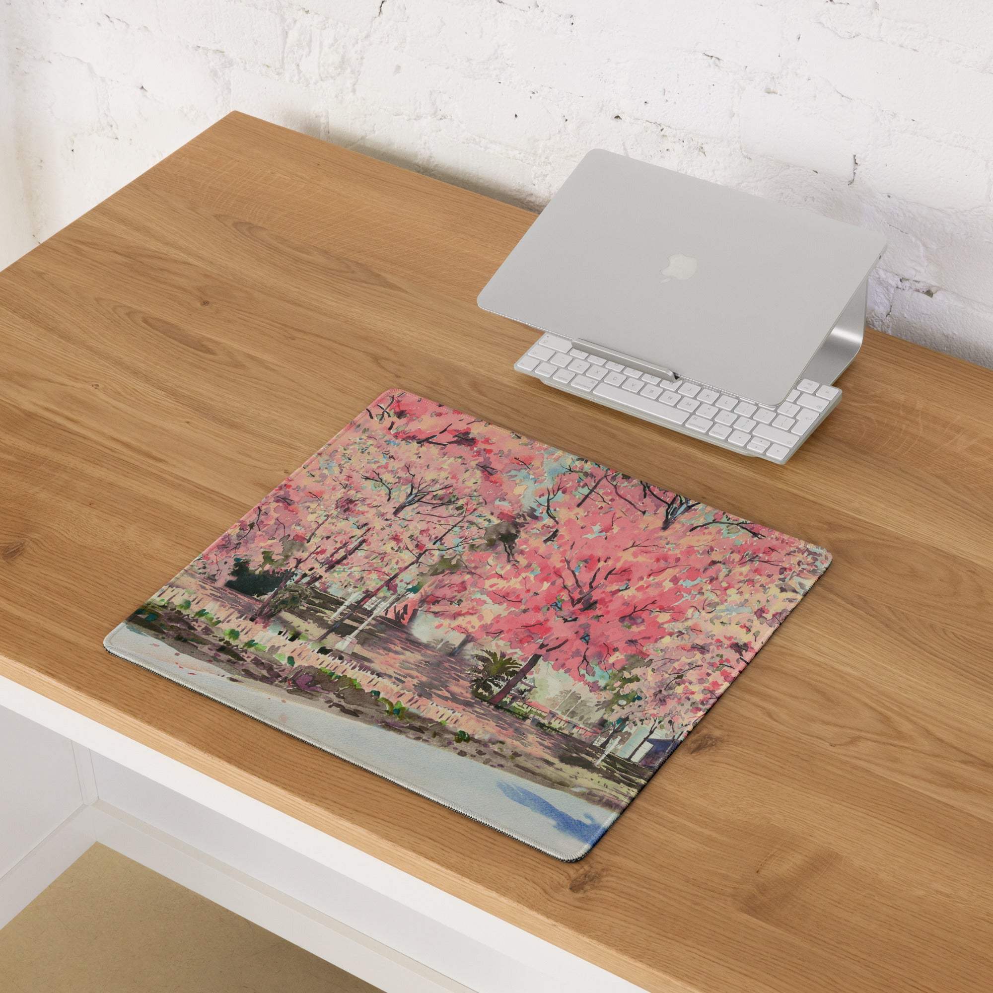 Cherry Blossom Pink Mouse Pad For Desk Setup Large Non Slip Watercolor Style For Home Office