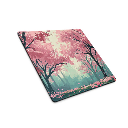 Cherry Blossom Mouse Pad Pink Teal Dreamlike Desk Mat Gaming PC Dreamy Mood Modern Decor Non Slip Edge Stitching