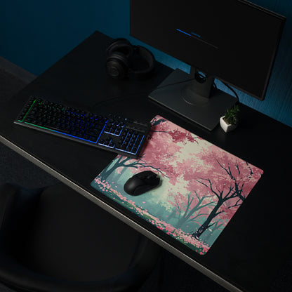 Cherry Blossom Mouse Pad Pink Teal Dreamlike Desk Mat Gaming PC Dreamy Mood Modern Decor Non Slip Edge Stitching