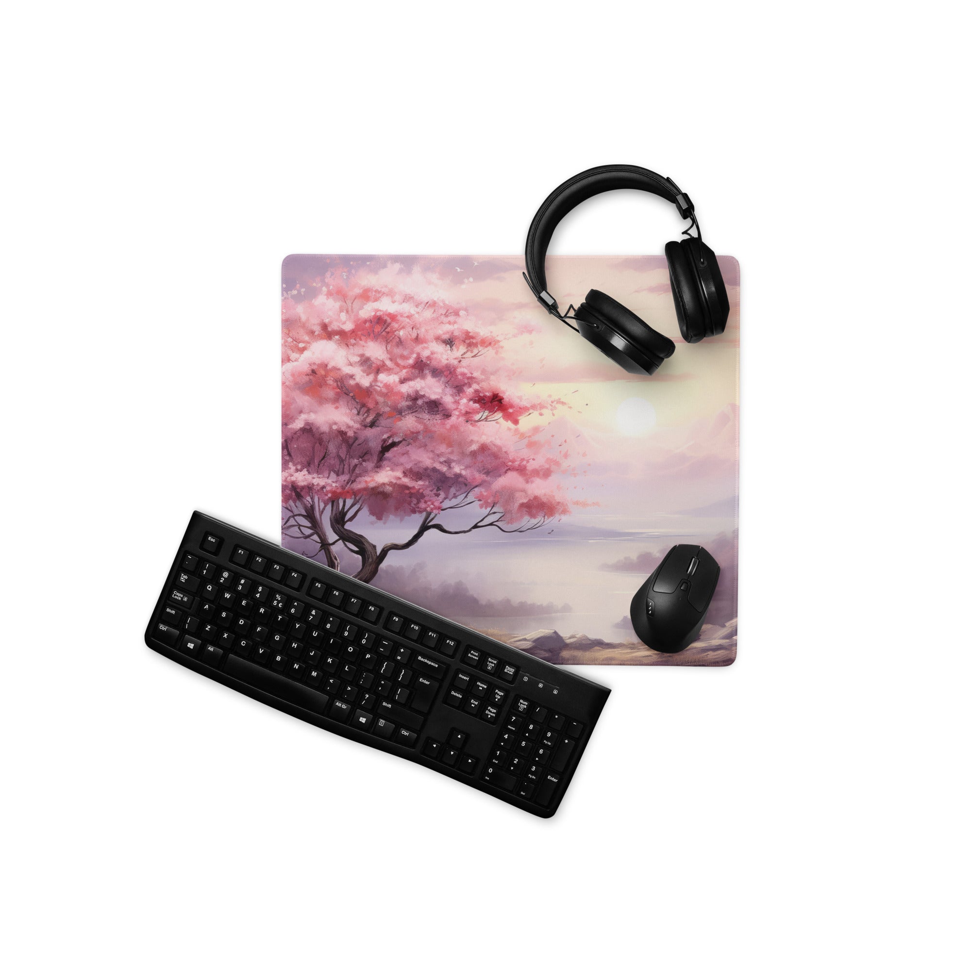 Cherry Blossom Mouse Pad Pink Lavender Sunset Gaming Desk Watercolor Calm Mood Minimal Desk Decor Watercolor