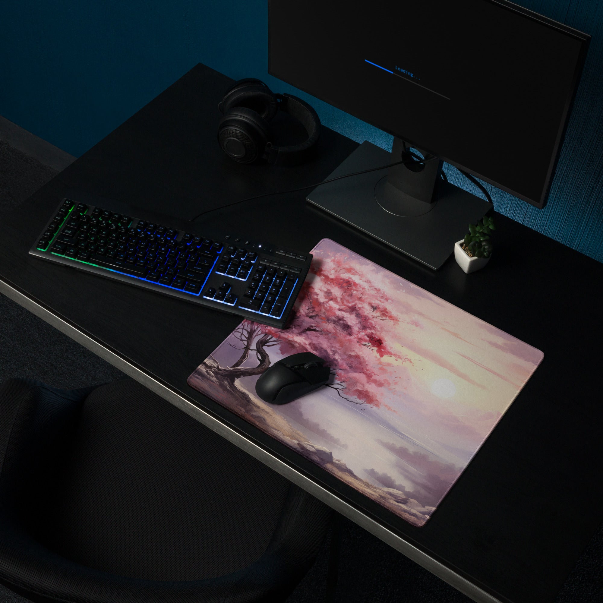 Cherry Blossom Mouse Pad Pink Lavender Sunset Gaming Desk Watercolor Calm Mood Minimal Desk Decor Watercolor