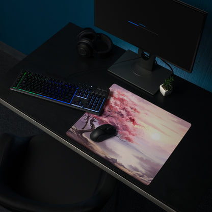Cherry Blossom Mouse Pad Pink Lavender Sunset Gaming Desk Watercolor Calm Mood Minimal Desk Decor Watercolor