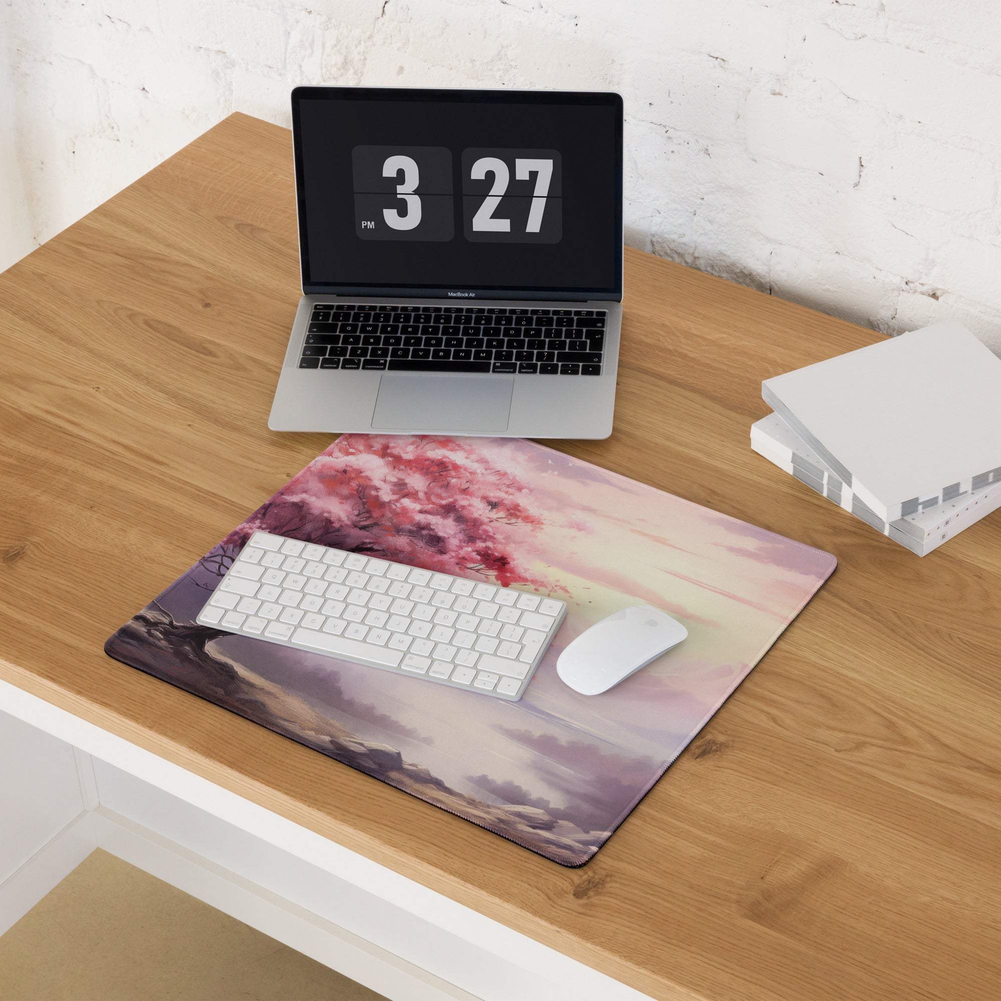 Cherry Blossom Mouse Pad Pink Lavender Sunset Gaming Desk Watercolor Calm Mood Minimal Desk Decor Watercolor