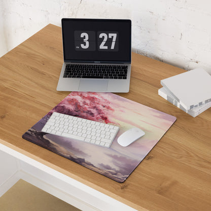 Cherry Blossom Mouse Pad Pink Lavender Sunset Gaming Desk Watercolor Calm Mood Minimal Desk Decor Watercolor