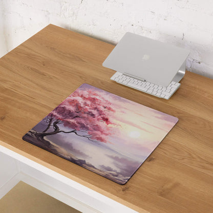 Cherry Blossom Mouse Pad Pink Lavender Sunset Gaming Desk Watercolor Calm Mood Minimal Desk Decor Watercolor