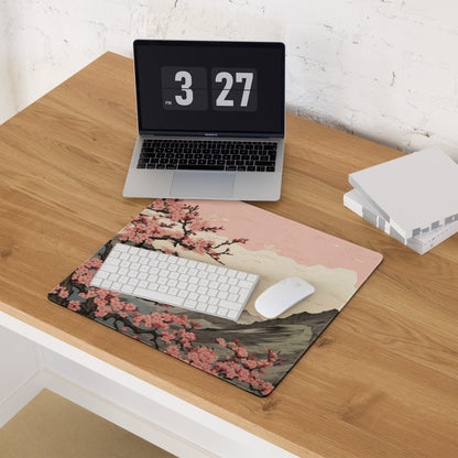 Cherry Blossom Mouse Pad Large Pink Sakura Landscape Desk Pad With Non Slip Base And Edge Stitching For Gaming