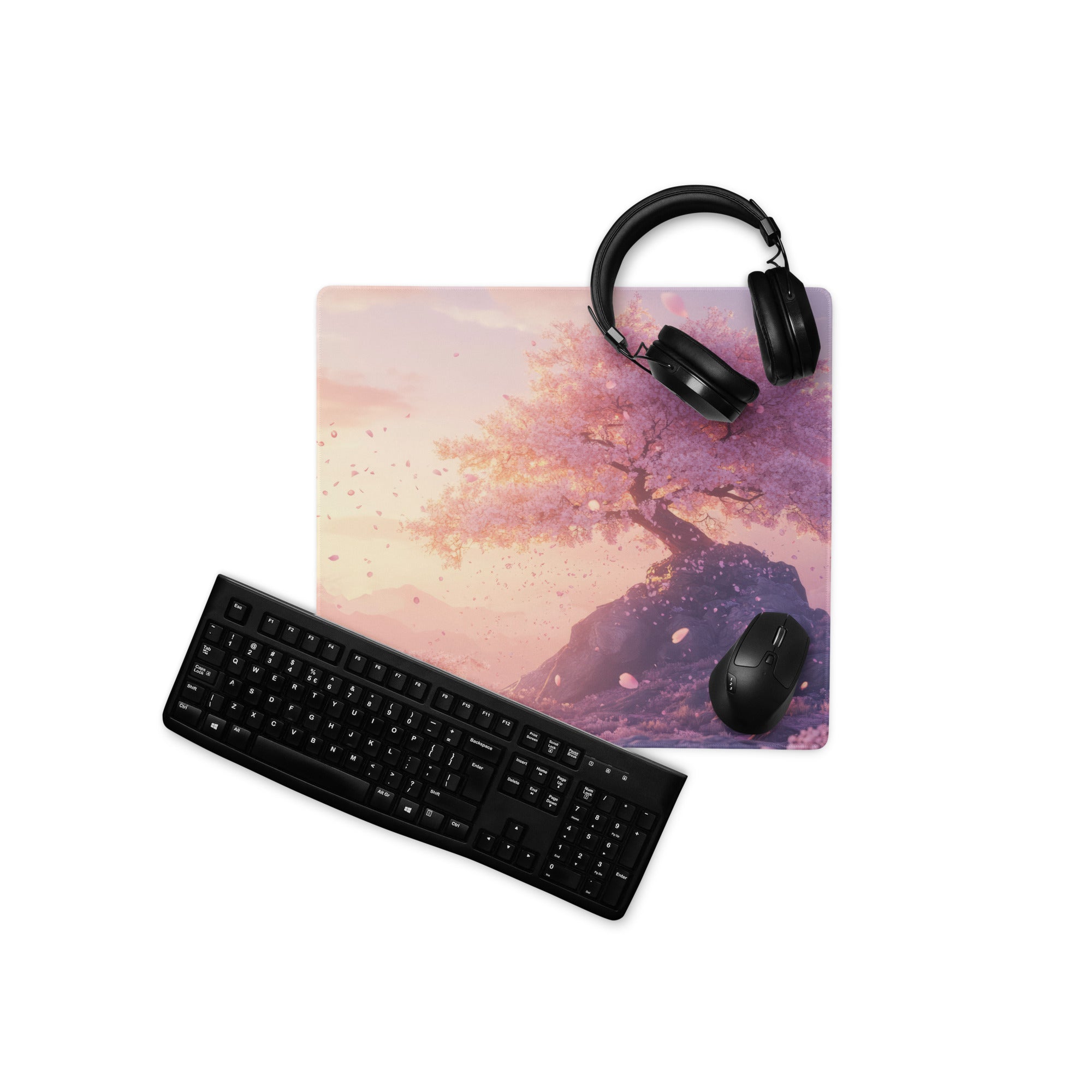 Cherry Blossom Pink Lavender Gaming Mouse Pad For Desktop Setup In Pastel Modern Style With Non Slip Base