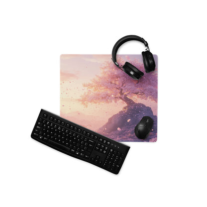 Cherry Blossom Pink Lavender Gaming Mouse Pad For Desktop Setup In Pastel Modern Style With Non Slip Base