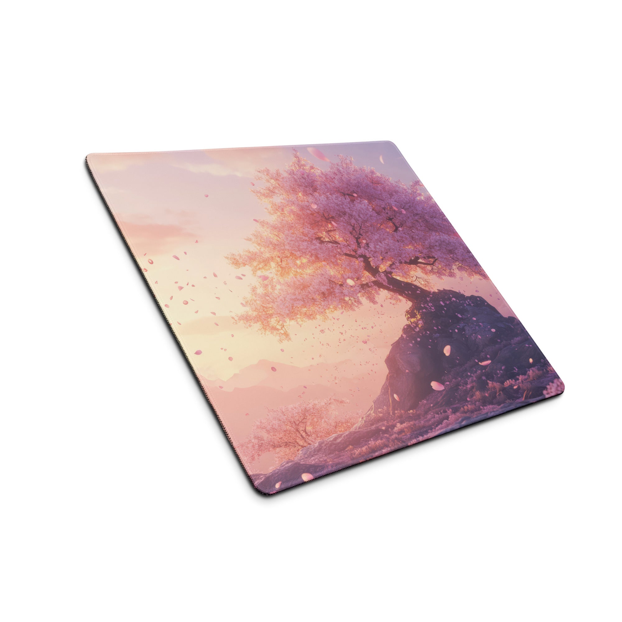 Cherry Blossom Pink Lavender Gaming Mouse Pad For Desktop Setup In Pastel Modern Style With Non Slip Base
