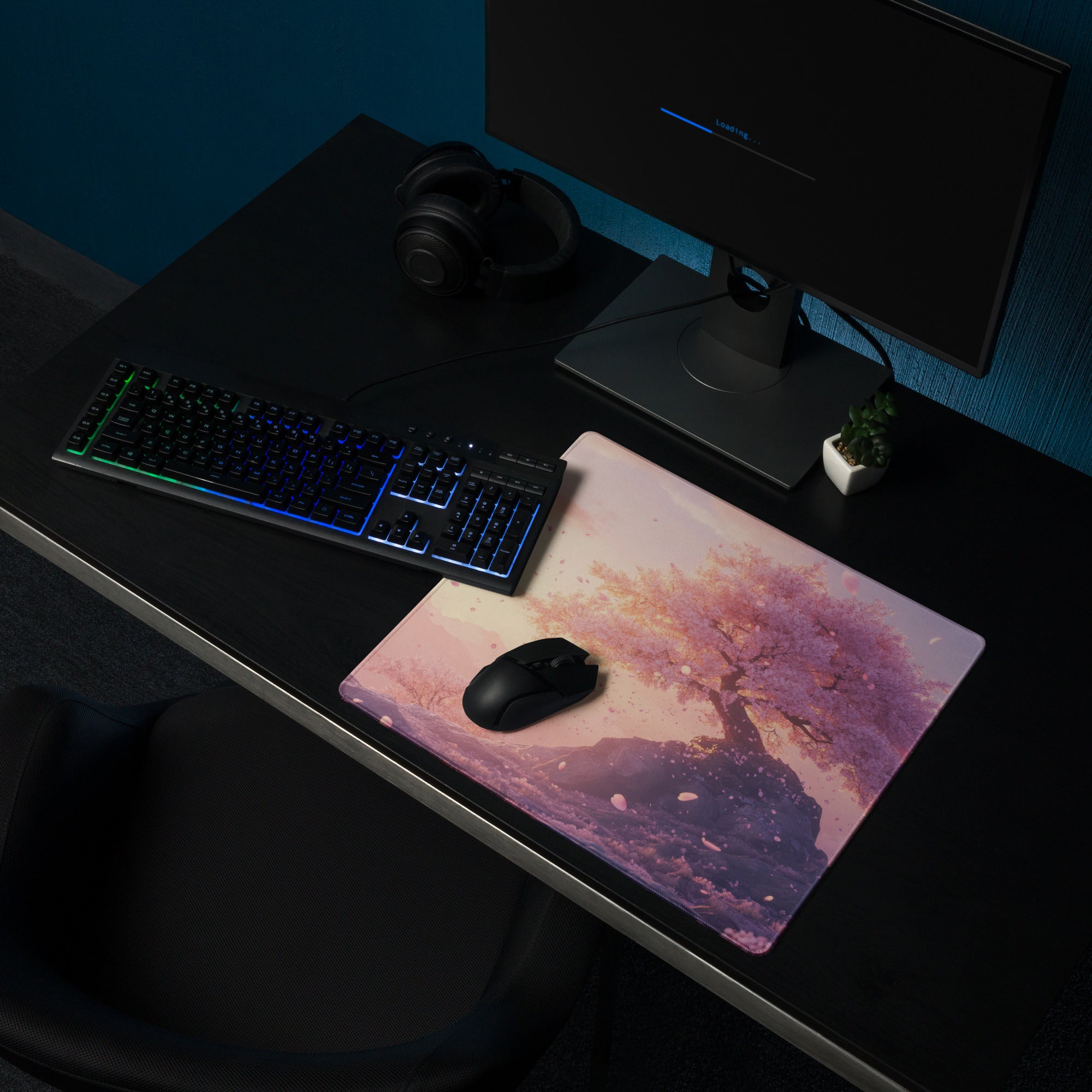 Cherry Blossom Pink Lavender Gaming Mouse Pad For Desktop Setup In Pastel Modern Style With Non Slip Base
