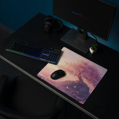 Cherry Blossom Pink Lavender Gaming Mouse Pad For Desktop Setup In Pastel Modern Style With Non Slip Base