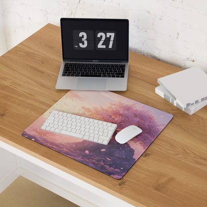 Cherry Blossom Pink Lavender Gaming Mouse Pad For Desktop Setup In Pastel Modern Style With Non Slip Base