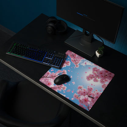 Cherry Blossom Pink Blue Mouse Pad For Gaming And Office Desk Mat Modern Floral Art