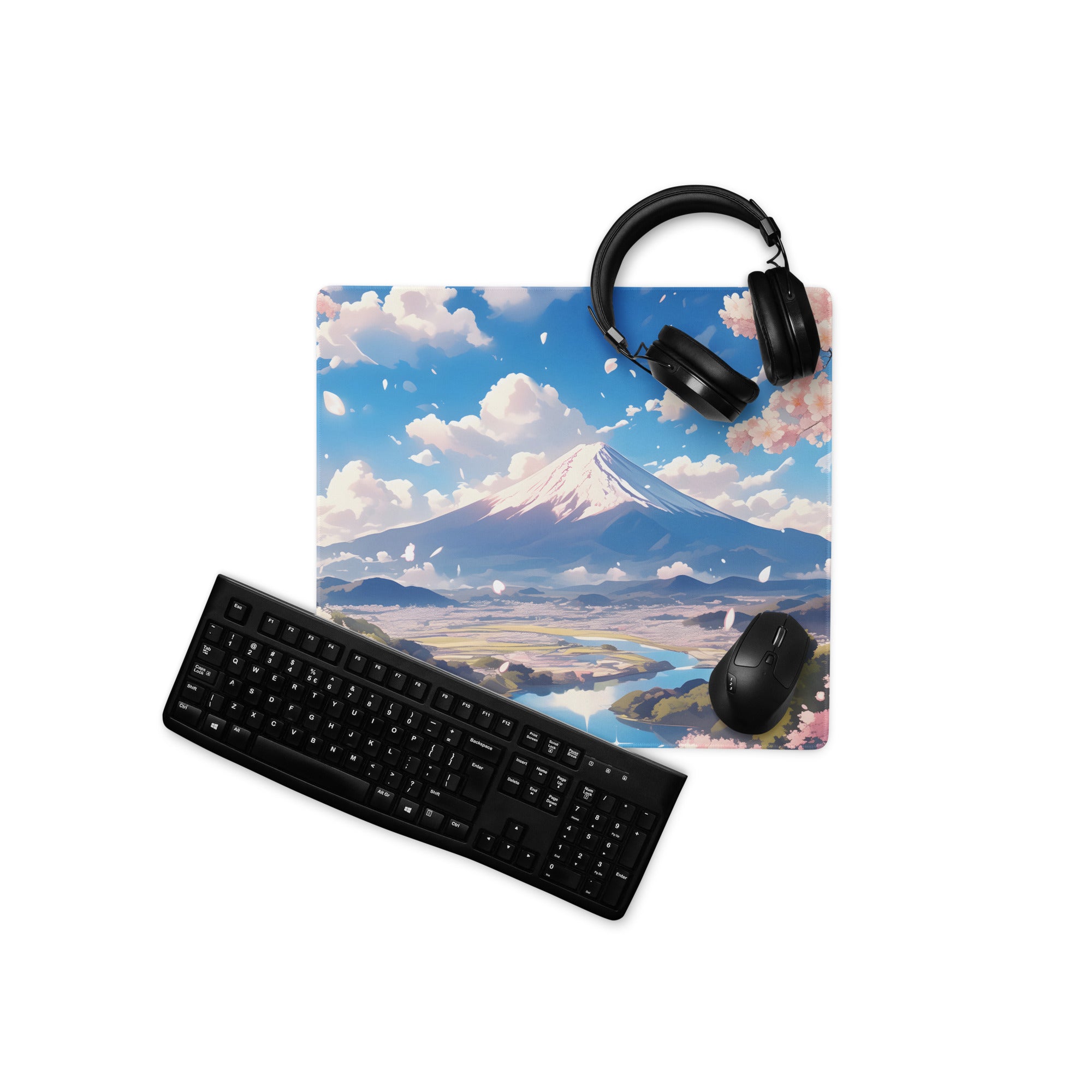 Cherry Blossom Themed Large Gaming Mouse Pad Pastel Pink And Sky Blue For Desk Setup Modern Minimalist