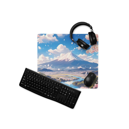 Cherry Blossom Themed Large Gaming Mouse Pad Pastel Pink And Sky Blue For Desk Setup Modern Minimalist