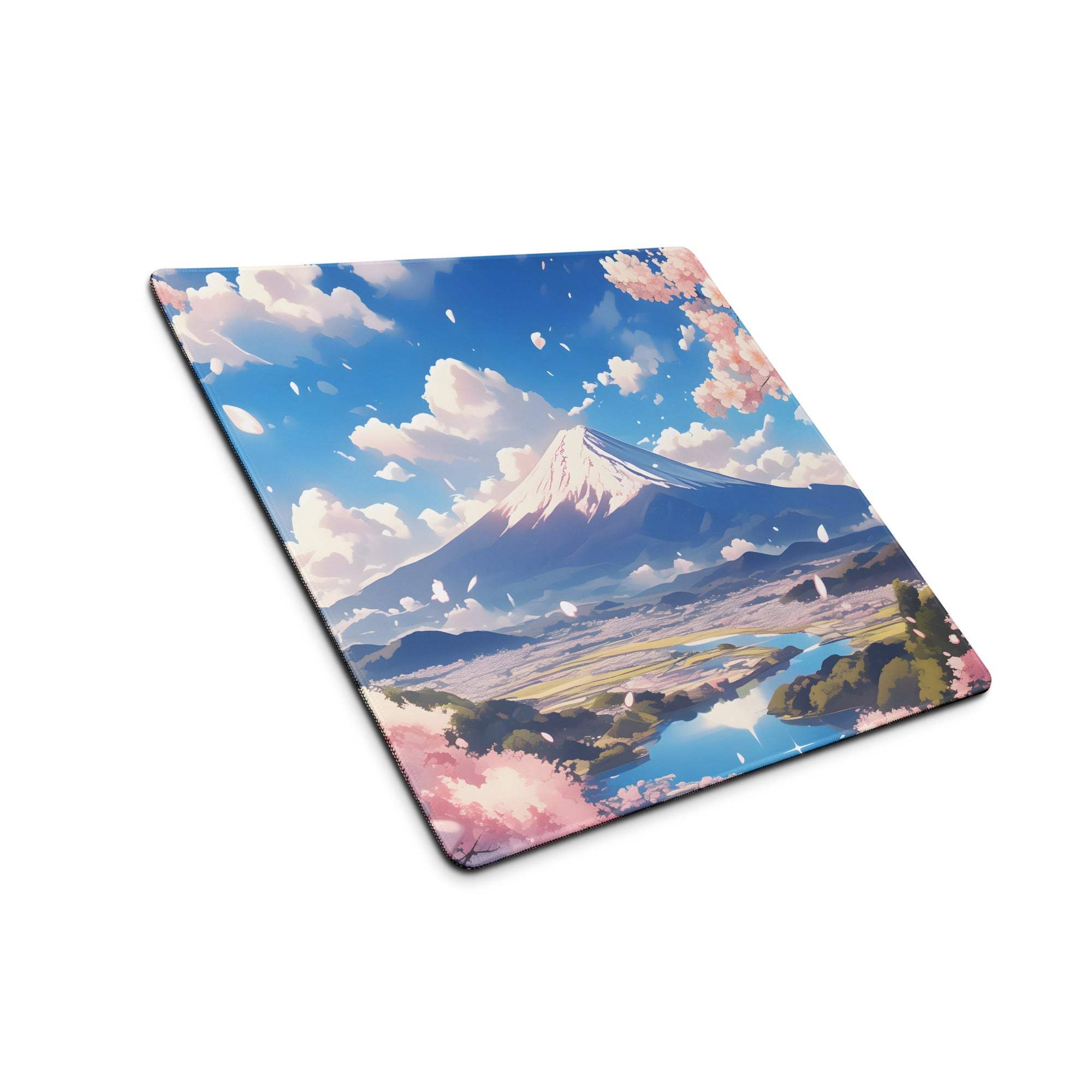 Cherry Blossom Themed Large Gaming Mouse Pad Pastel Pink And Sky Blue For Desk Setup Modern Minimalist