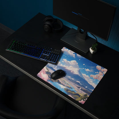Cherry Blossom Themed Large Gaming Mouse Pad Pastel Pink And Sky Blue For Desk Setup Modern Minimalist