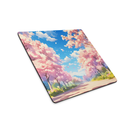 Cherry Blossom Mouse Pad Pink Blue For Gaming Desk Non Slip Large Desk Mat With Premium Edge Stitching Serene Mood