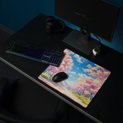 Cherry Blossom Mouse Pad Pink Blue For Gaming Desk Non Slip Large Desk Mat With Premium Edge Stitching Serene Mood