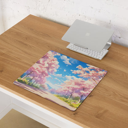 Cherry Blossom Mouse Pad Pink Blue For Gaming Desk Non Slip Large Desk Mat With Premium Edge Stitching Serene Mood