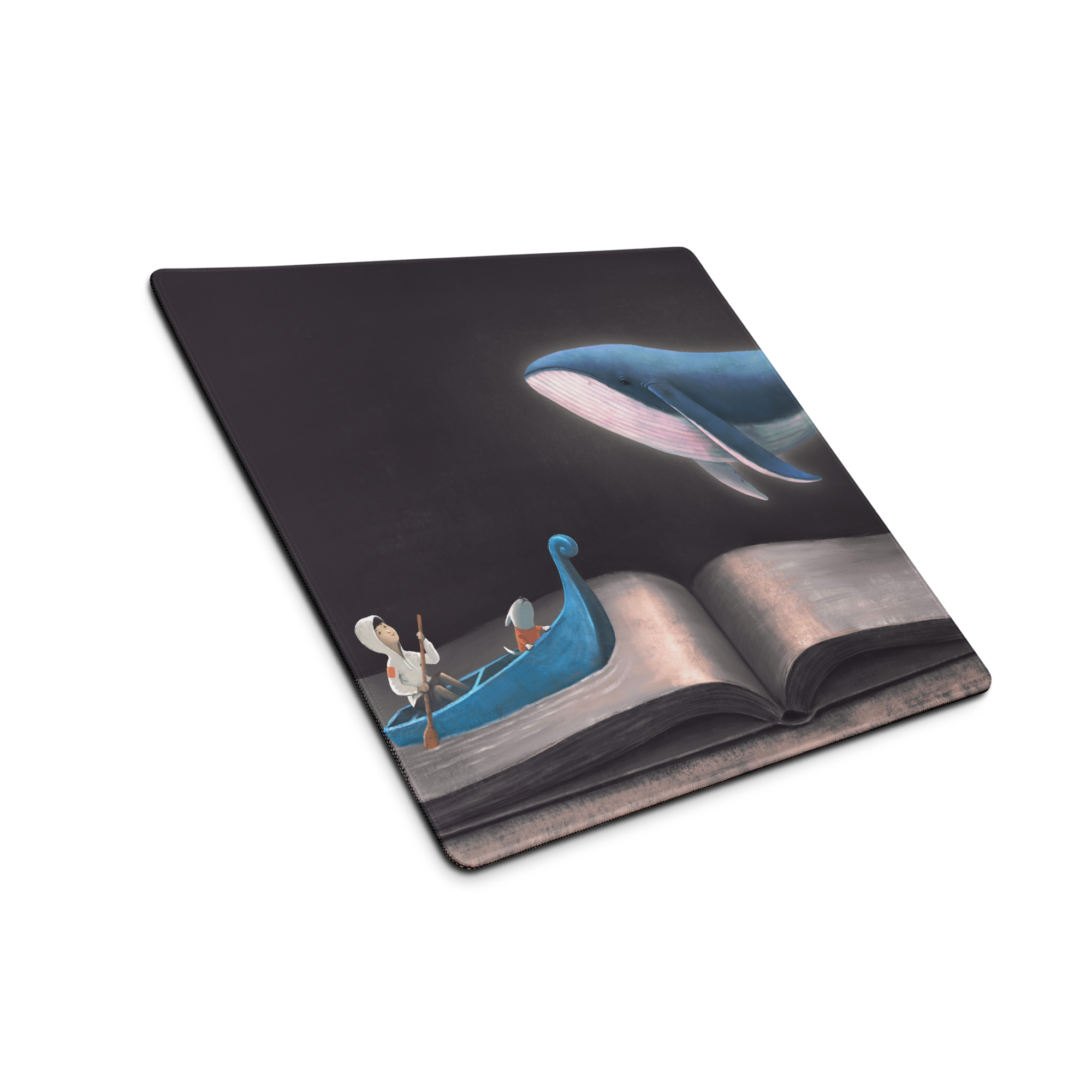 Blue Whale Desk Scene Mouse Pad - Blue Whale Desk Pad Home Office Contemporary Whimsical Ocean Nautical Art