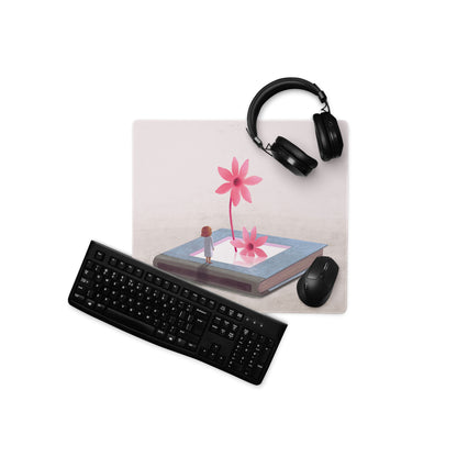 Pink Floral Mouse Pad For Home Office Desk Contemporary Modern, Whimsical Mood, Large Desk Surface, Digital Illustration