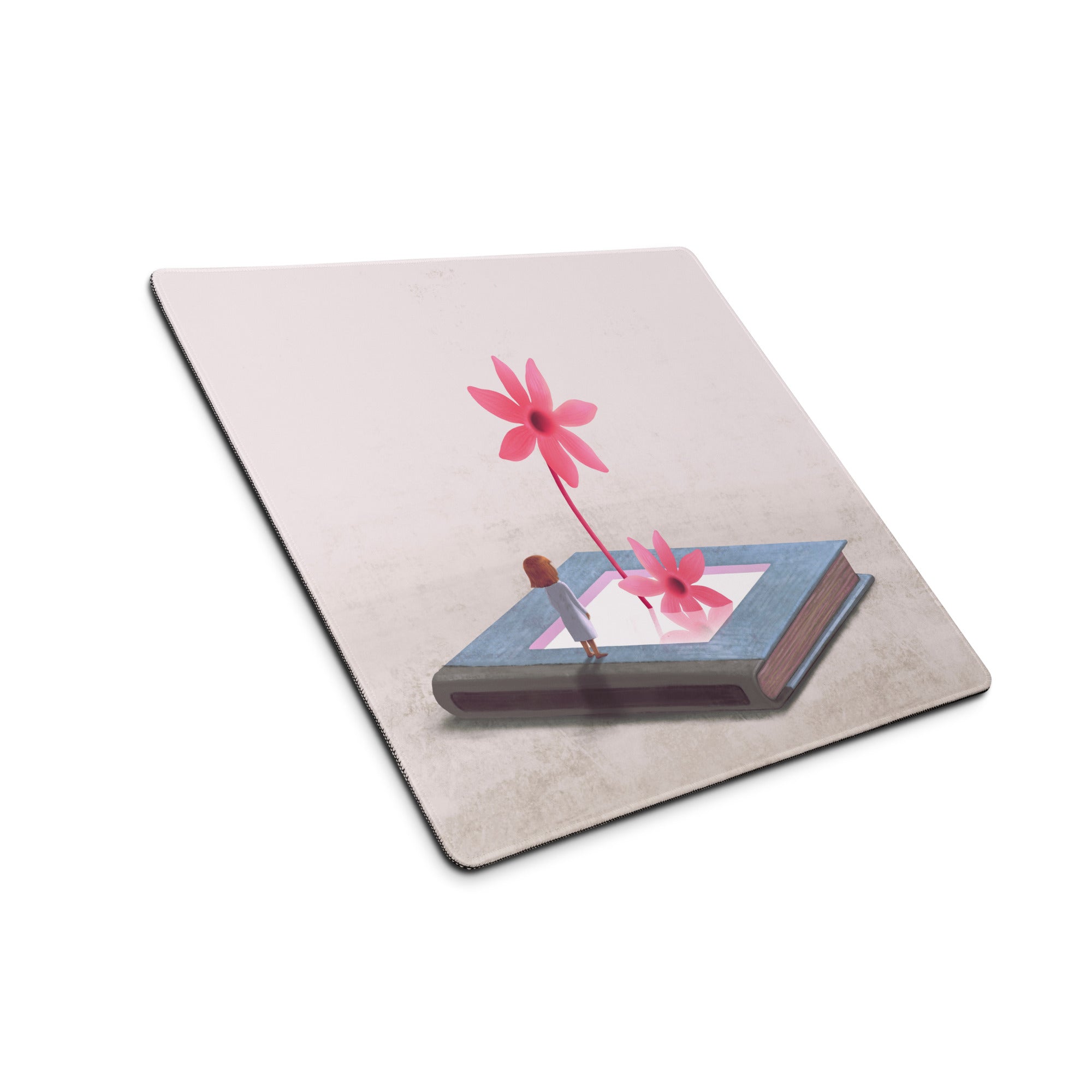 Pink Floral Mouse Pad For Home Office Desk Contemporary Modern, Whimsical Mood, Large Desk Surface, Digital Illustration