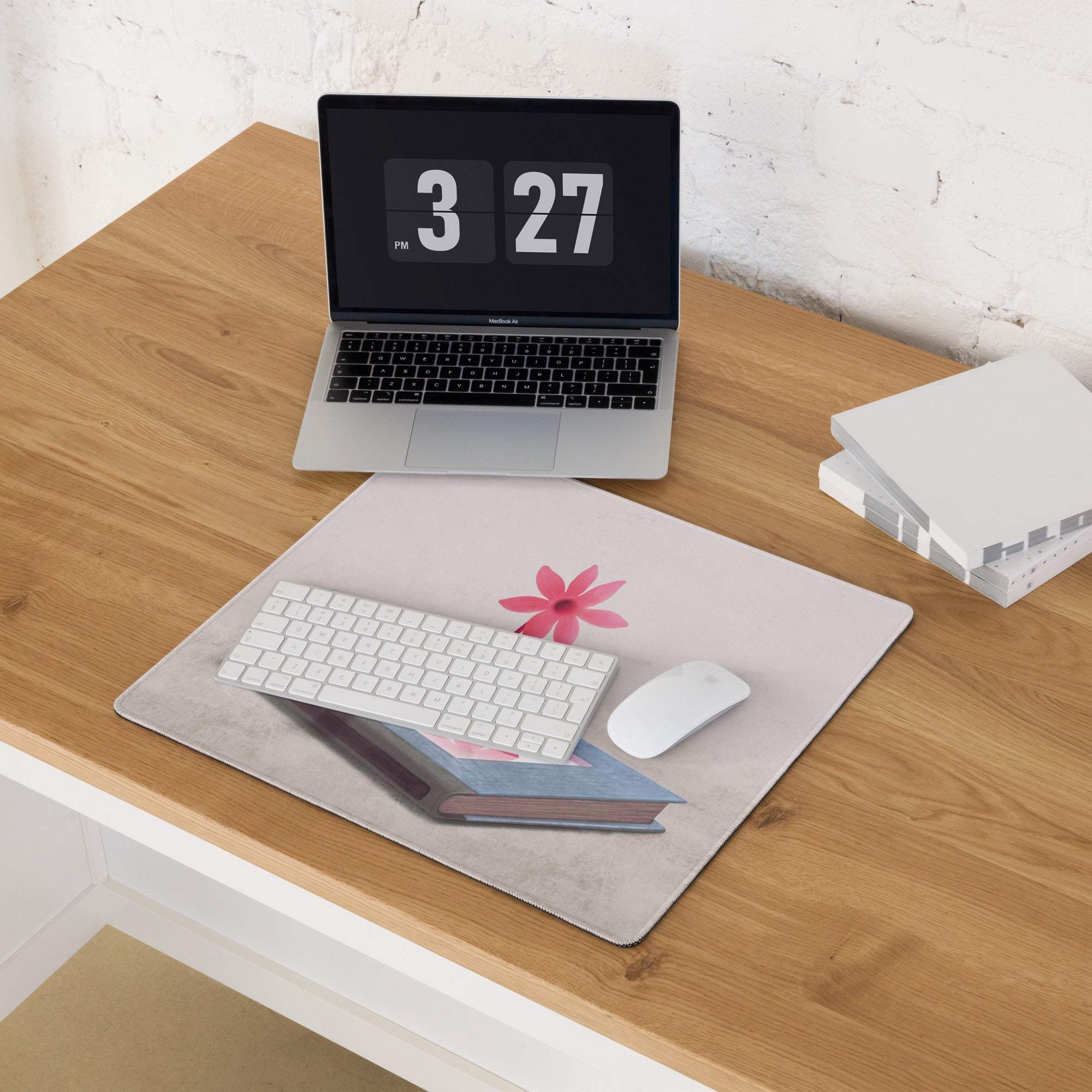 Pink Floral Mouse Pad For Home Office Desk Contemporary Modern, Whimsical Mood, Large Desk Surface, Digital Illustration