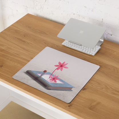 Pink Floral Mouse Pad For Home Office Desk Contemporary Modern, Whimsical Mood, Large Desk Surface, Digital Illustration