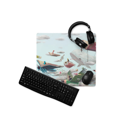Whimsical Surreal Mouse Pad Sky Blue Desk Setup Modern Contemporary Illustration