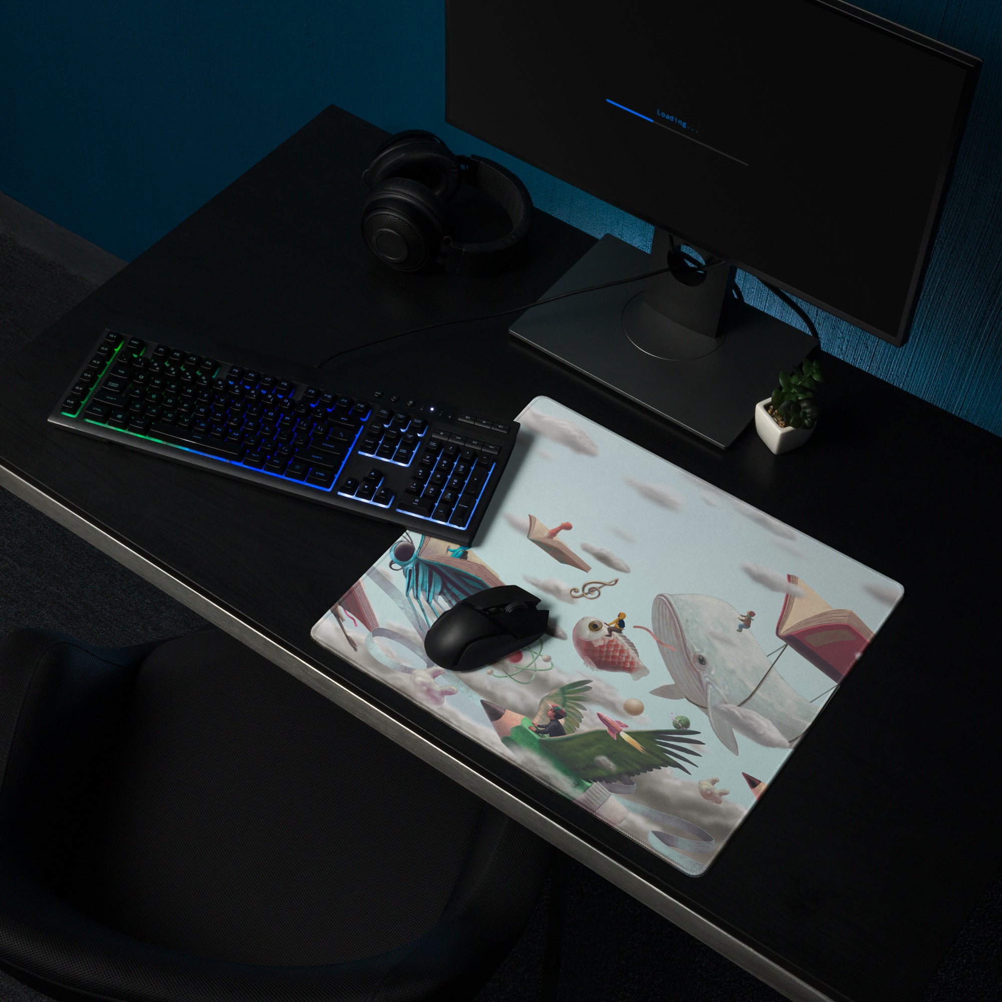 Whimsical Surreal Mouse Pad Sky Blue Desk Setup Modern Contemporary Illustration