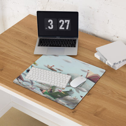 Whimsical Surreal Mouse Pad Sky Blue Desk Setup Modern Contemporary Illustration