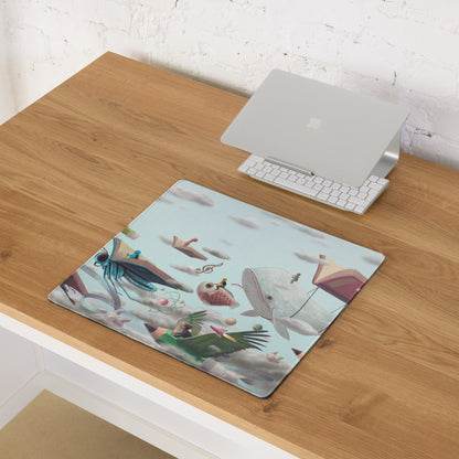 Whimsical Surreal Mouse Pad Sky Blue Desk Setup Modern Contemporary Illustration