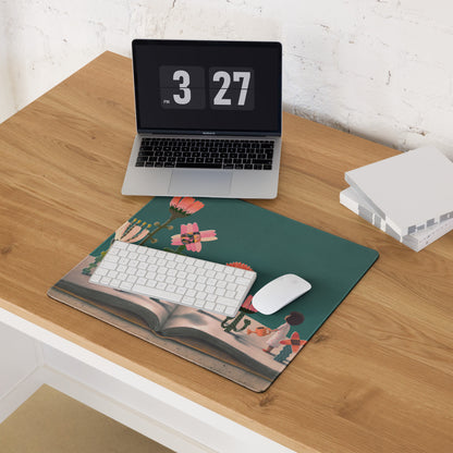 Floral Mouse Pad Teal Pink Home Office Modern Contemporary Desk Pad Whimsical Decor Illustration Print