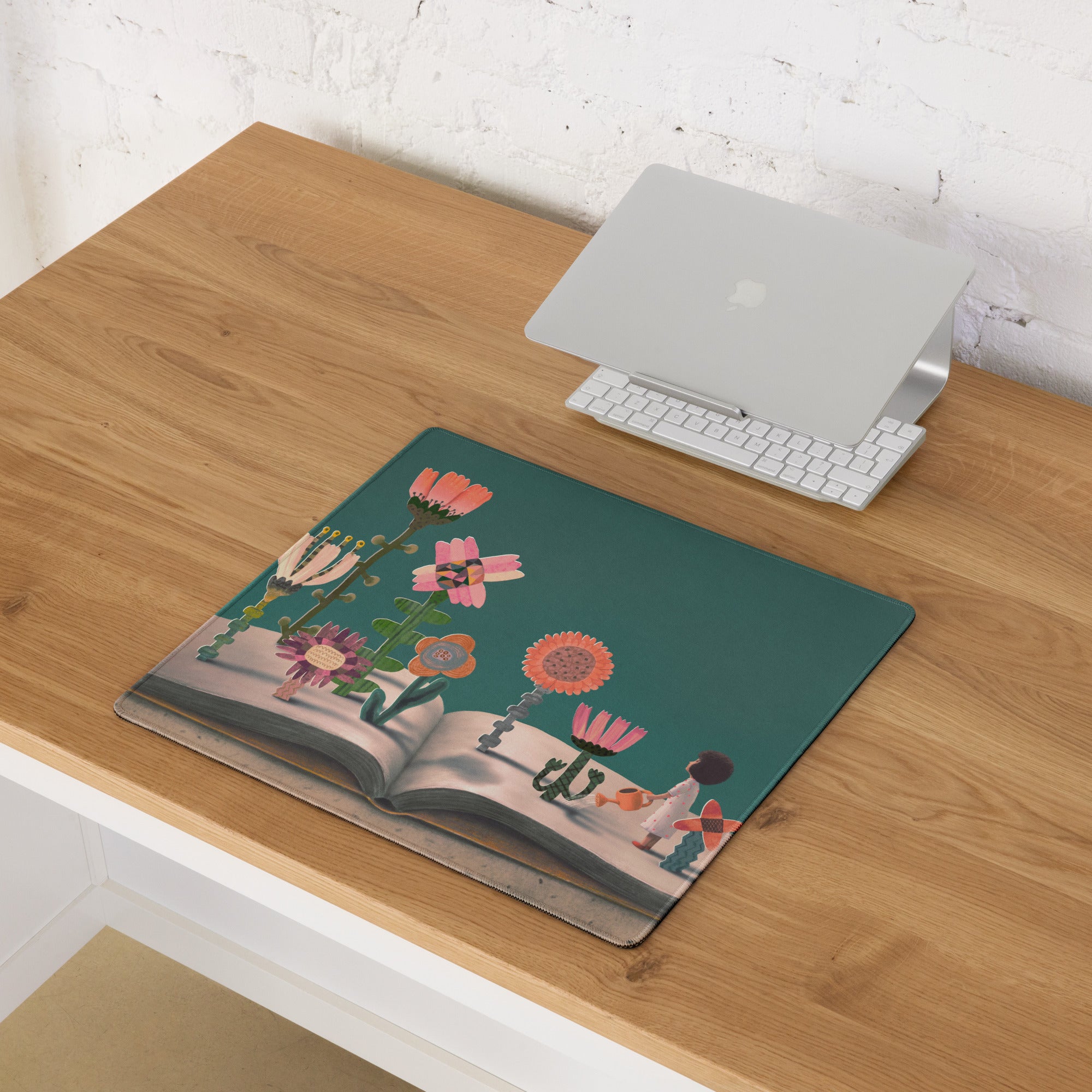 Floral Mouse Pad Teal Pink Home Office Modern Contemporary Desk Pad Whimsical Decor Illustration Print