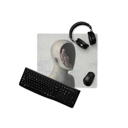 Surreal Gray and Blue Desk Art Mouse Pad for Modern Office, Contemporary Style Thoughtful Mood Digital Art Print