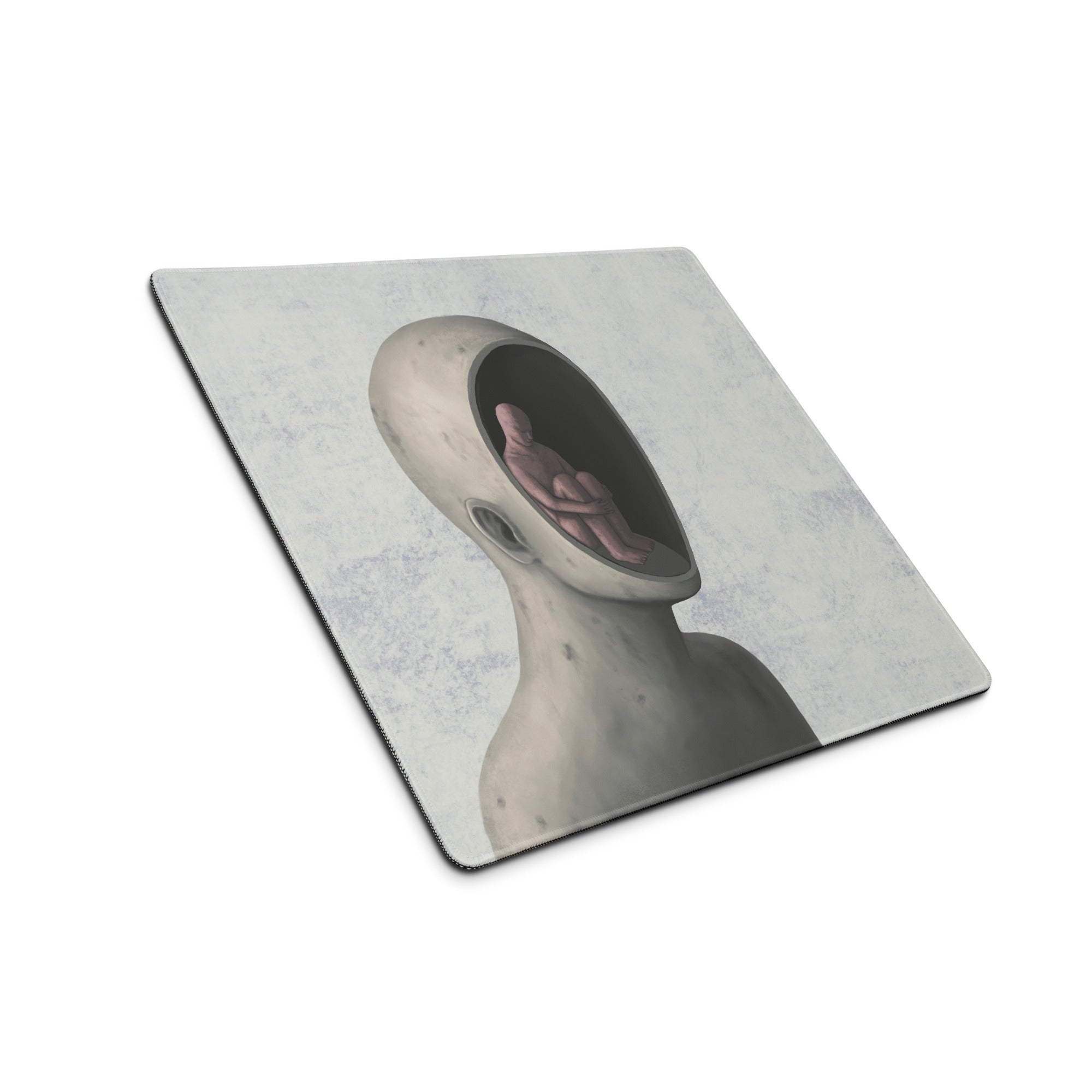 Surreal Gray and Blue Desk Art Mouse Pad for Modern Office, Contemporary Style Thoughtful Mood Digital Art Print