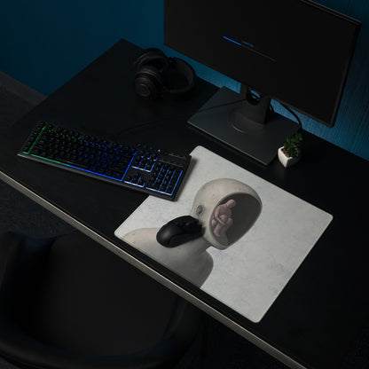 Surreal Gray and Blue Desk Art Mouse Pad for Modern Office, Contemporary Style Thoughtful Mood Digital Art Print