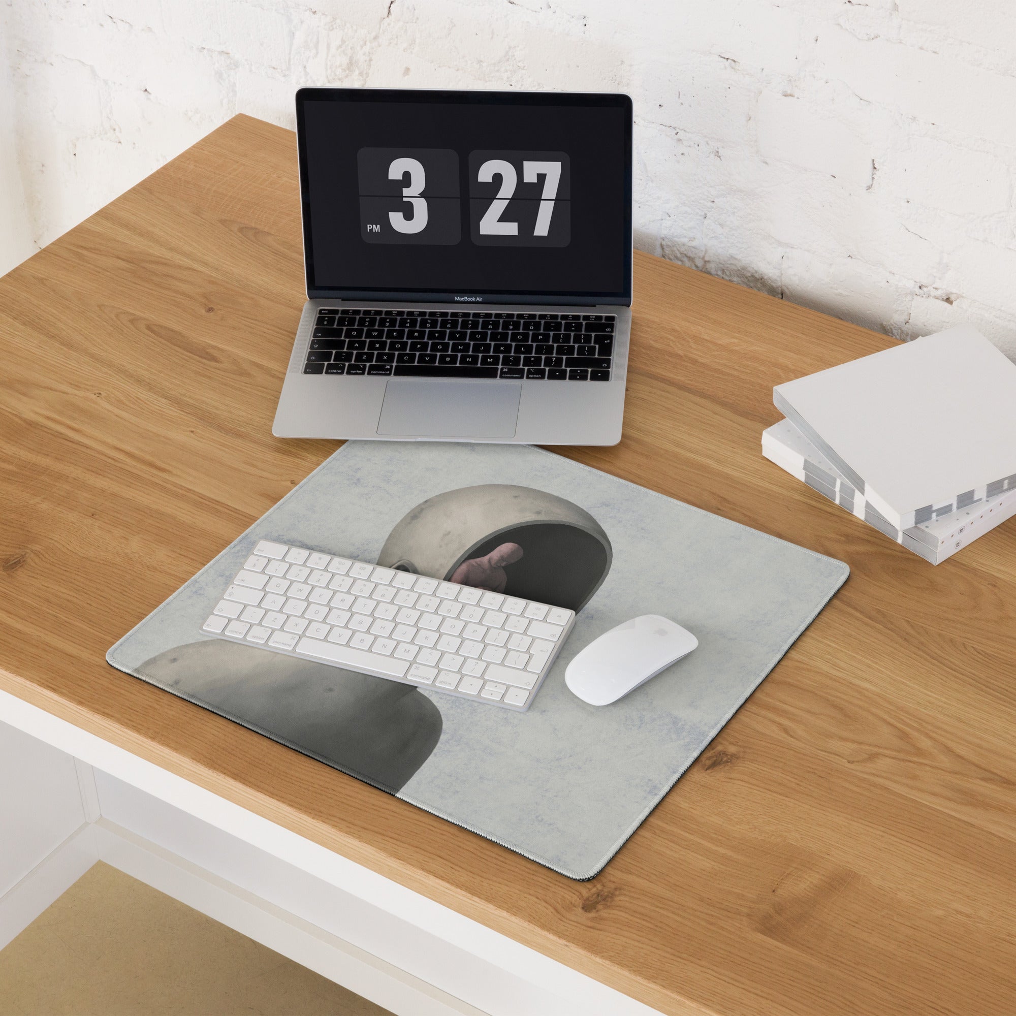 Surreal Gray and Blue Desk Art Mouse Pad for Modern Office, Contemporary Style Thoughtful Mood Digital Art Print