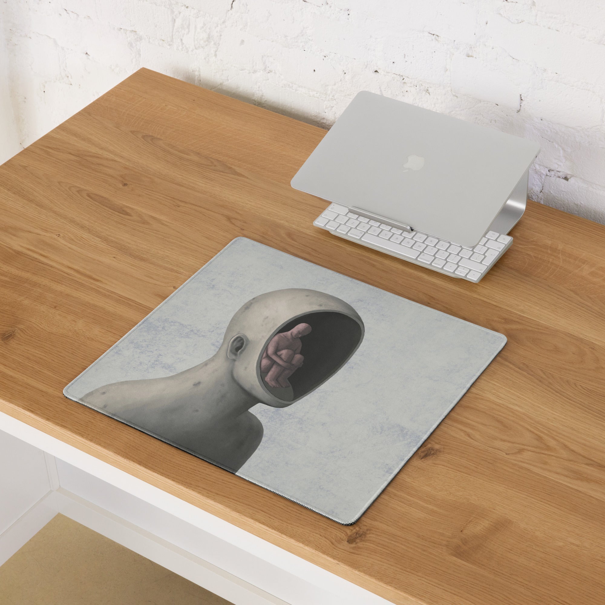 Surreal Gray and Blue Desk Art Mouse Pad for Modern Office, Contemporary Style Thoughtful Mood Digital Art Print