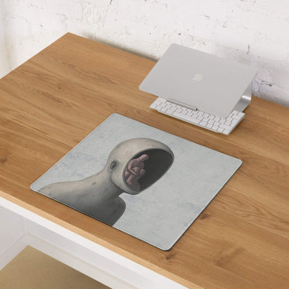 Surreal Gray and Blue Desk Art Mouse Pad for Modern Office, Contemporary Style Thoughtful Mood Digital Art Print