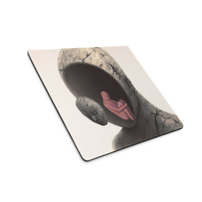 Abstract Hooded Figure Desk Pad - Hooded Figure Gray Pink Home Office Surreal Mood Desk Pad Mouse Pad Digital Art