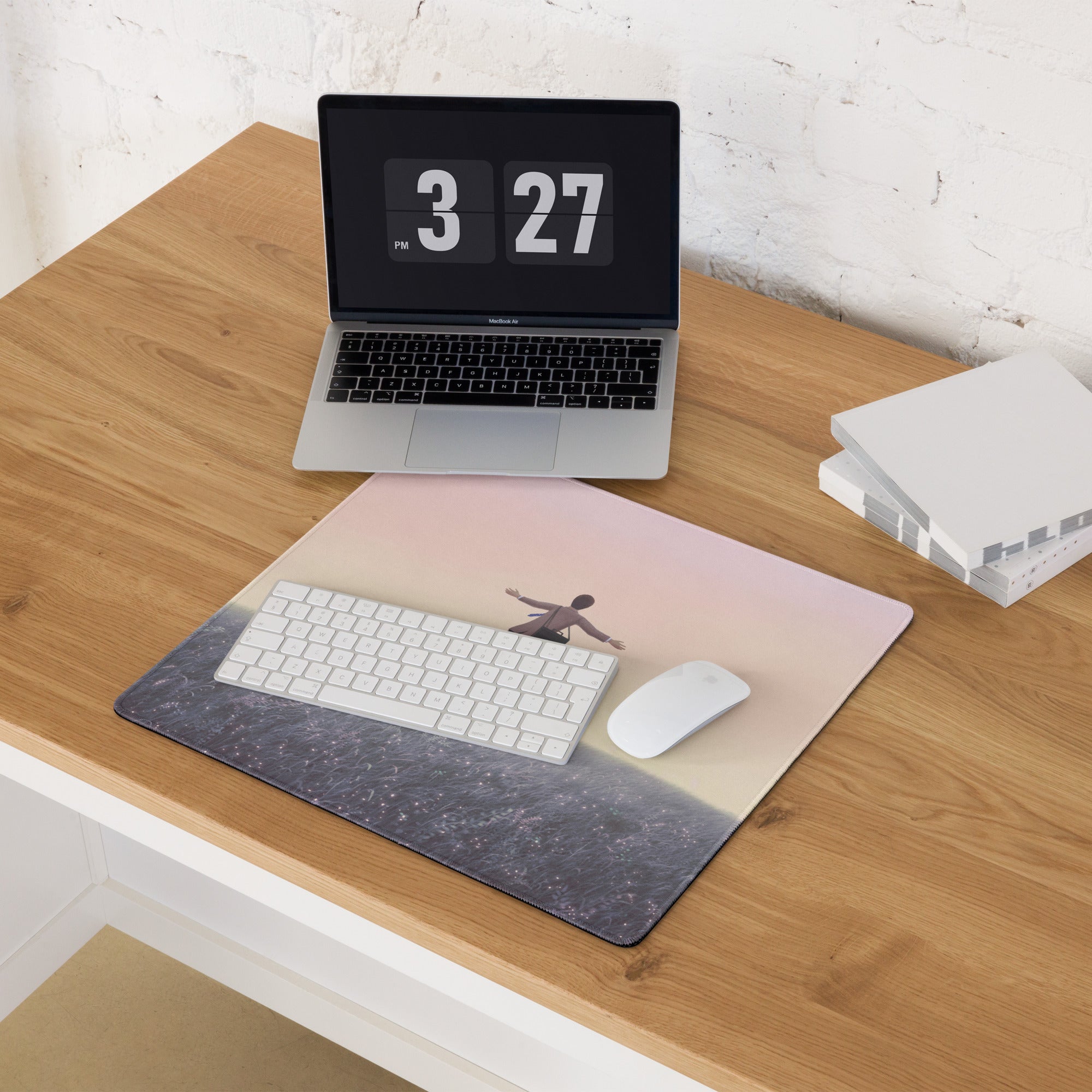 Pink Sunset Gradient Mouse Pad For Desk Contemporary Art Style Minimal Office Decor Jumping Figure Illustration