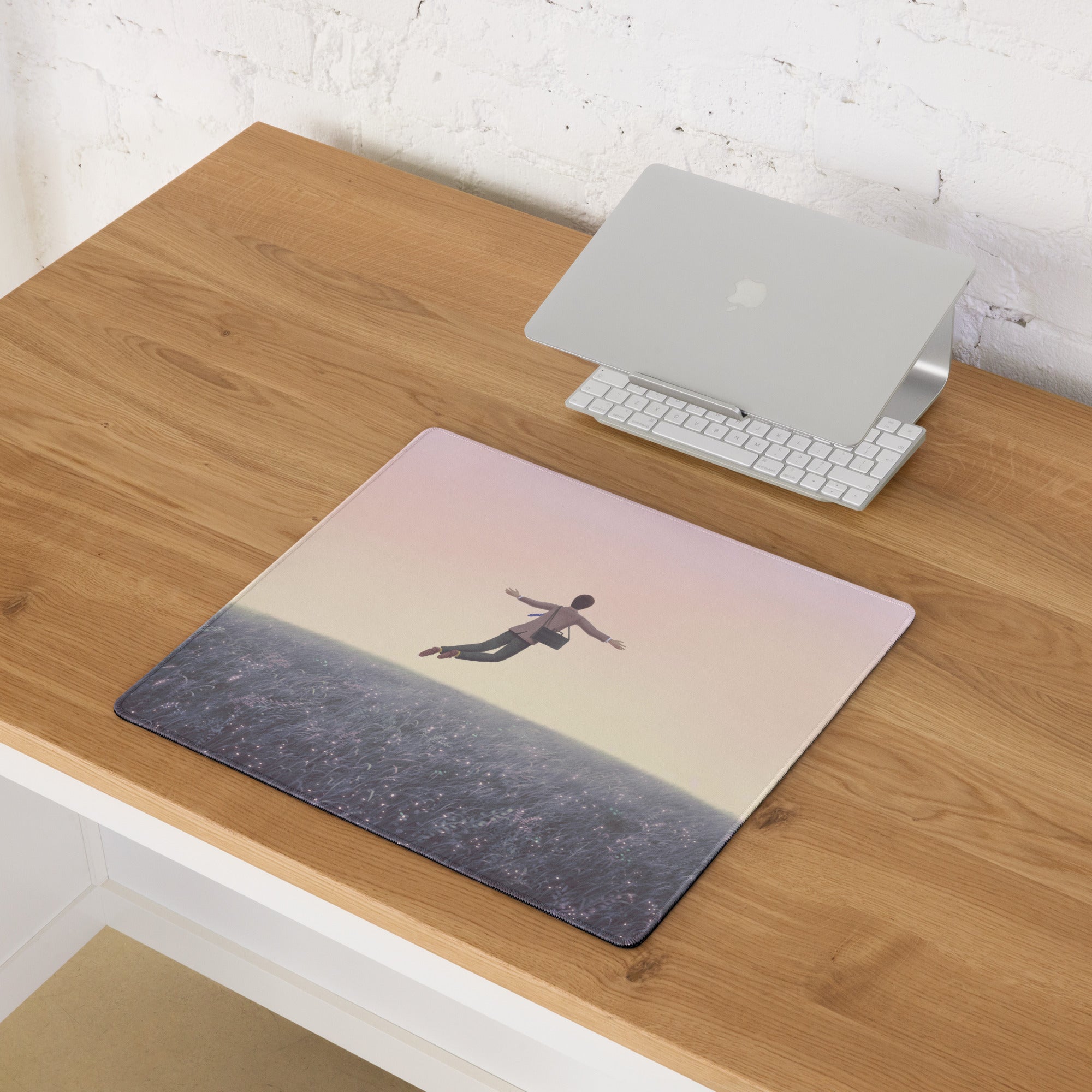 Pink Sunset Gradient Mouse Pad For Desk Contemporary Art Style Minimal Office Decor Jumping Figure Illustration