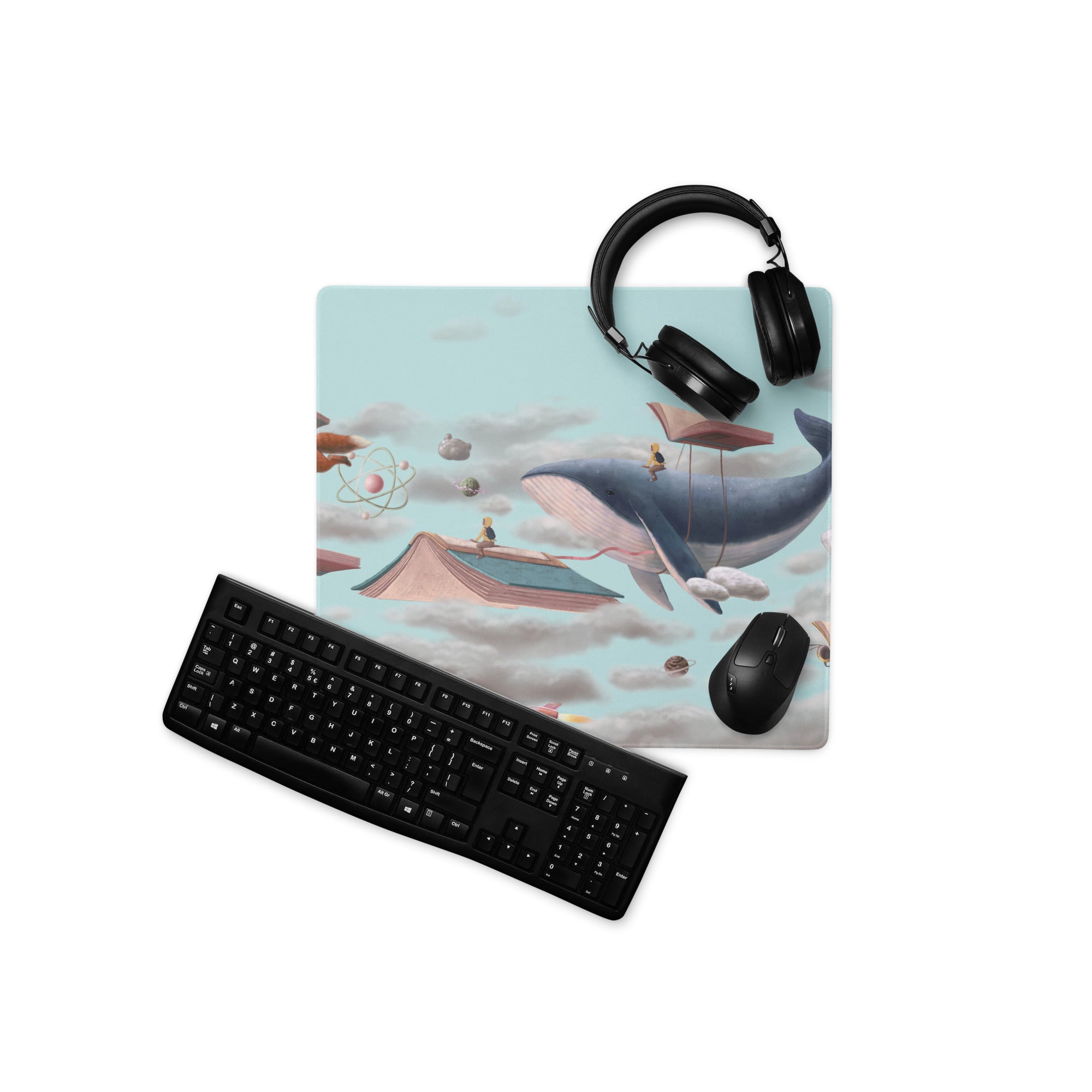 Blue Sky Fantasy Flying Books Mouse Pad For Gaming Desk Contemporary Modern Art Style