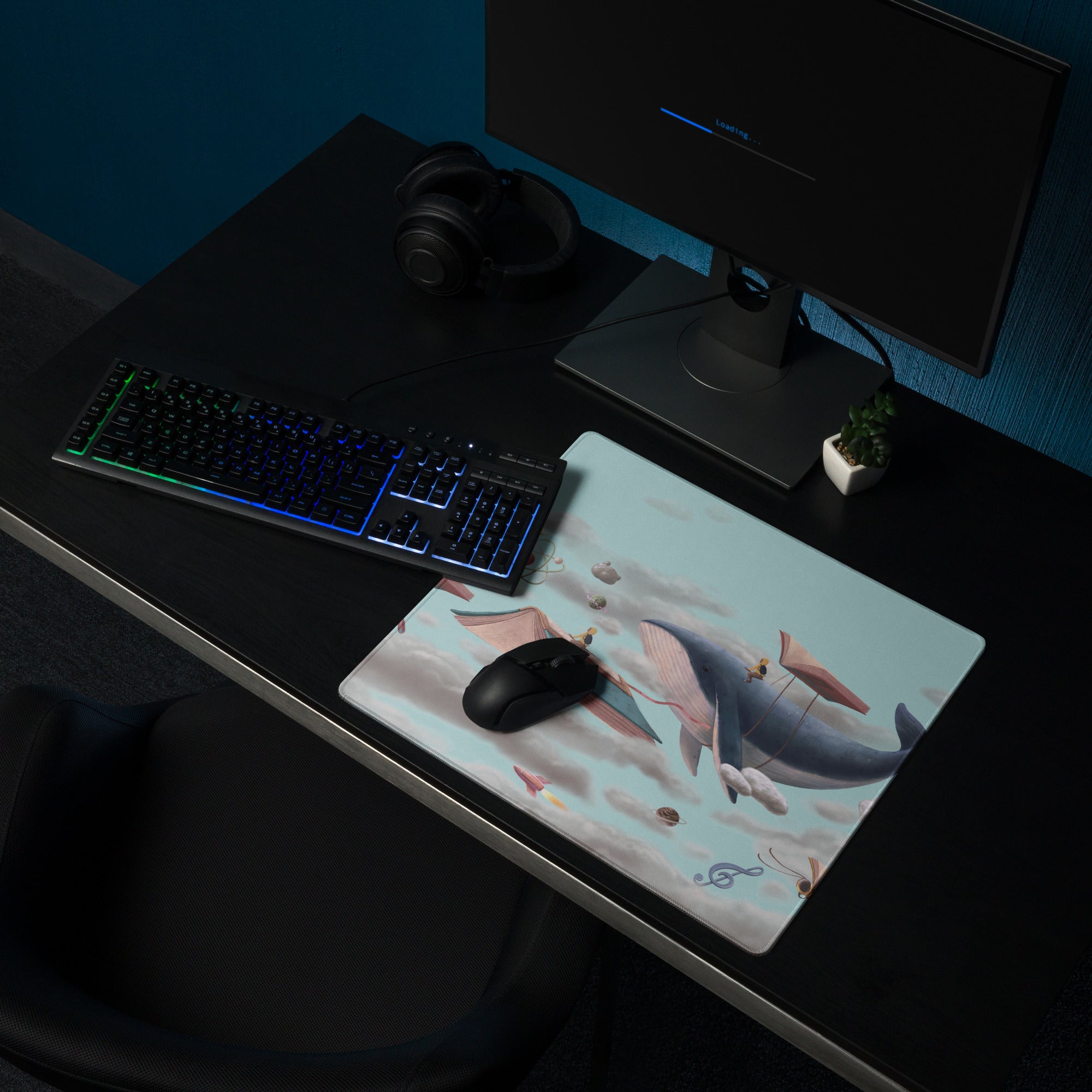 Blue Sky Fantasy Flying Books Mouse Pad For Gaming Desk Contemporary Modern Art Style