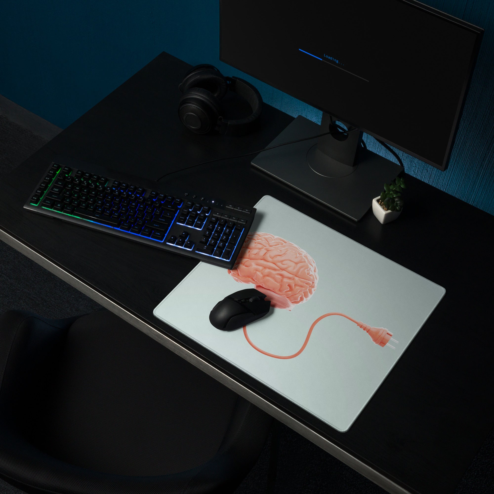 Pink Brain Mouse Pad Pastel Blue For Gaming Desk Setup Contemporary Modern Style