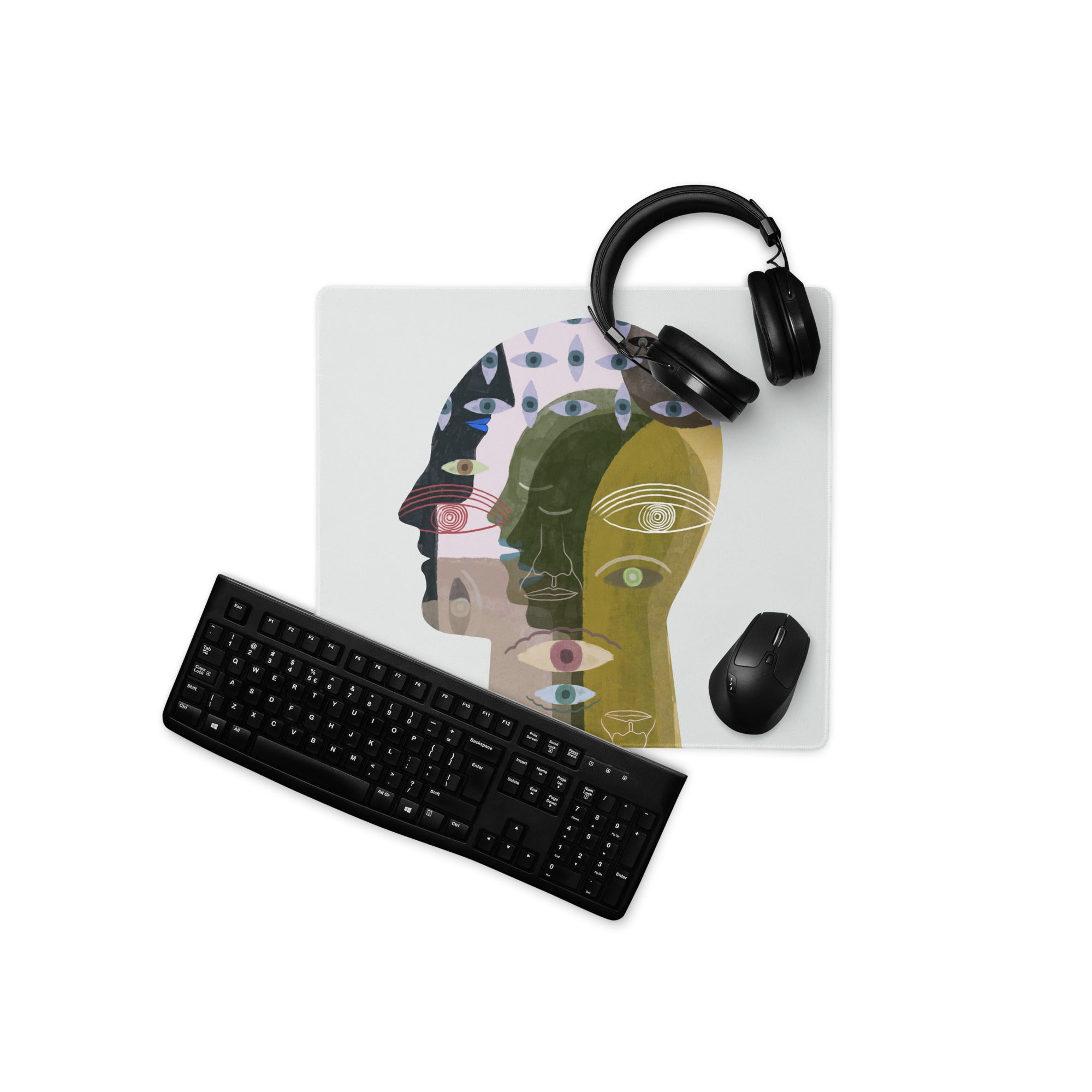Multicolor Head Collage Mouse Pad For Desk And Office Use Modern Abstract Art Style Vibrant Colors