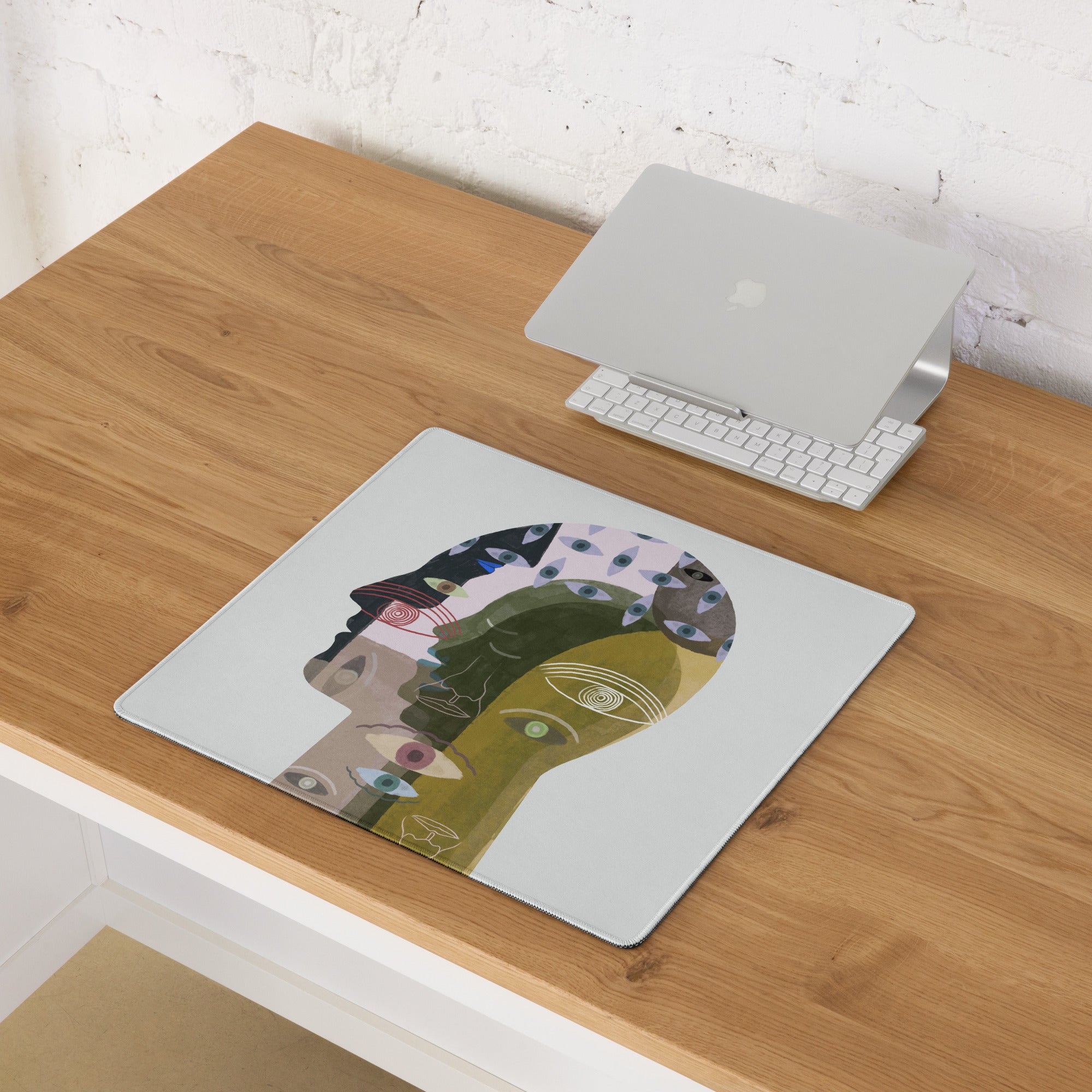 Multicolor Head Collage Mouse Pad For Desk And Office Use Modern Abstract Art Style Vibrant Colors