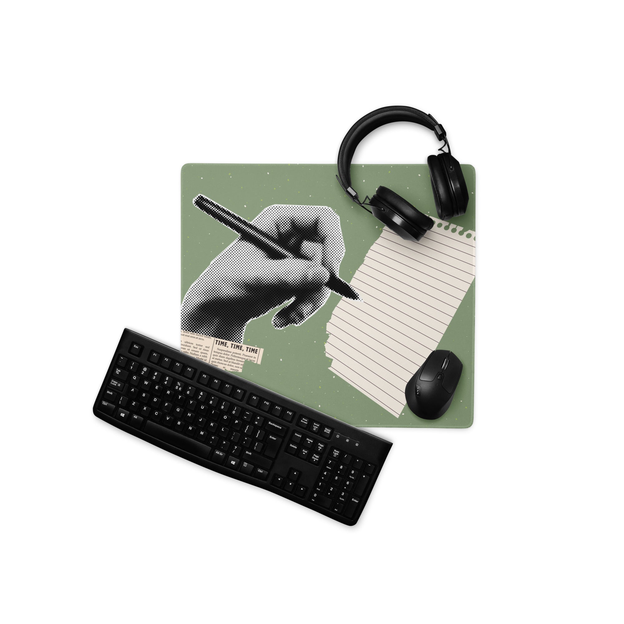 Olive Green Mouse Pad For Desk Setup Contemporary Pop Art Style With Hand Drawn Notes
